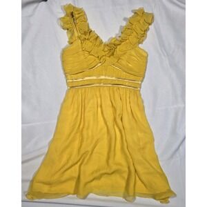 Diane von Furstenberg 100% Silk Ruffle Empire Dress In A Golden Yellow Size 2